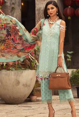 Noor By Sadia Asad Sky Blue embroidred lawn unstitched salwar with dupatta 1