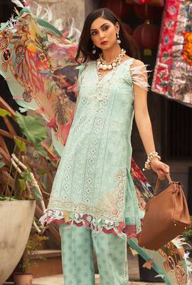 Noor By Sadia Asad Sky Blue embroidred lawn unstitched salwar with dupatta 2