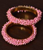 Baby Pink Beaded Gold Plated Pair of Bangles for Women