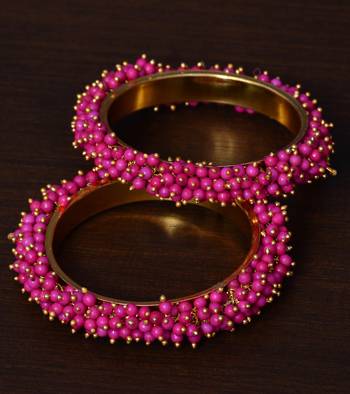 Magenta Beaded Gold Plated Pair of Bangles for Women 1