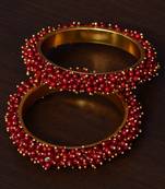 Maroon Beaded Gold Plated Pair of Bangles for Women