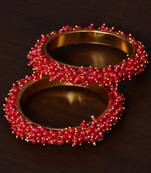 Red Beaded Gold Plated Pair of Bangles for Women