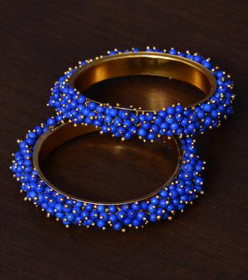 Blue Beaded Gold Plated Pair of Bangles for Women 1