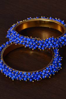 Blue Beaded Gold Plated Pair of Bangles for Women