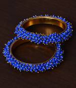 Blue Beaded Gold Plated Pair of Bangles for Women