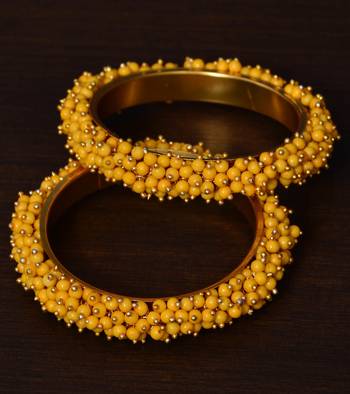 Yellow Beaded Gold Plated Pair of Bangles for Women 1