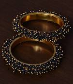 Black Beaded Gold Plated Pair of Bangles for Women