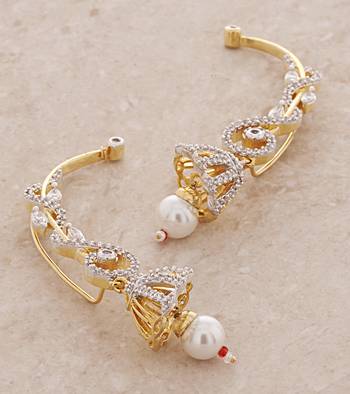 CZ Stone Embellished American Diamond Earr Cuffs with Dangler Jhumki 1
