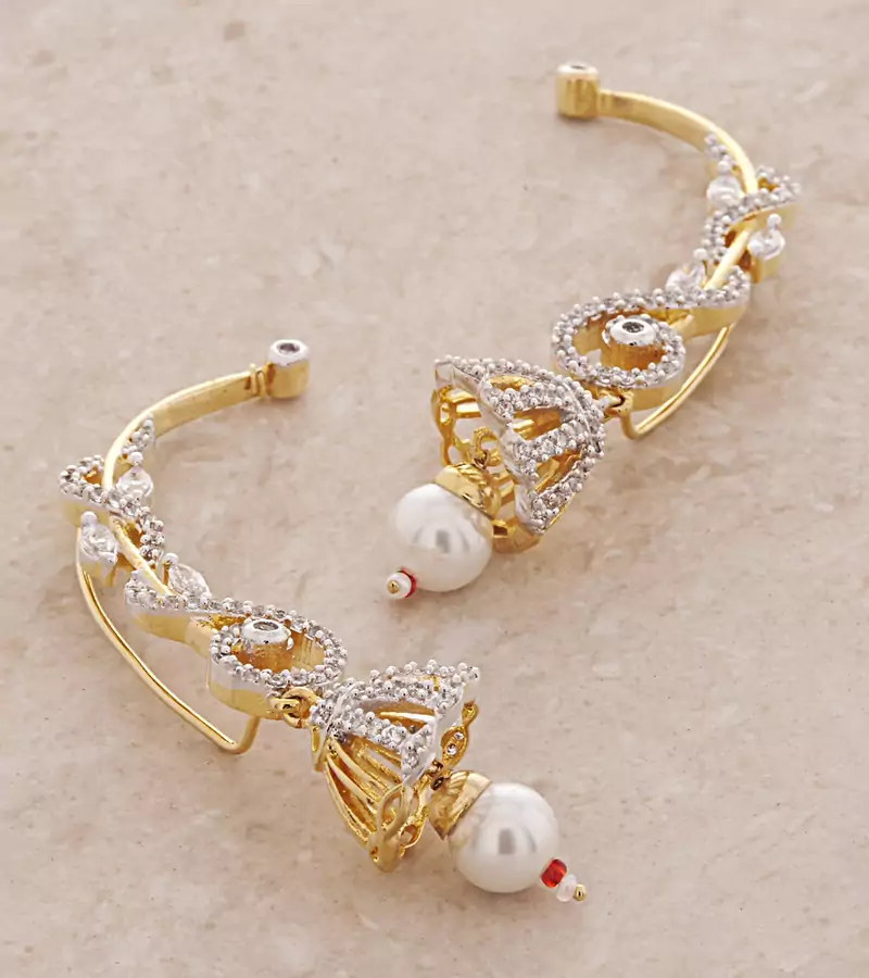 CZ Stone Embellished American Diamond Earr Cuffs with Dangler Jhumki