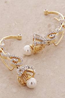 CZ Stone Embellished Designer American Diamond Earr Cuffs with Dangler Jhumki