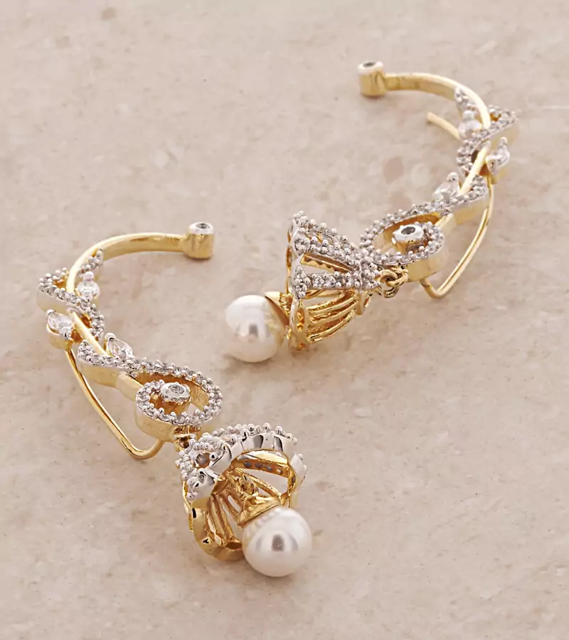 CZ Stone Embellished Designer American Diamond Earr Cuffs with Dangler Jhumki