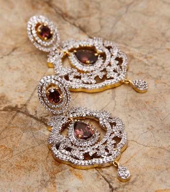Shampain Colored Stone Embellished American Diamond Danglers for Women 1