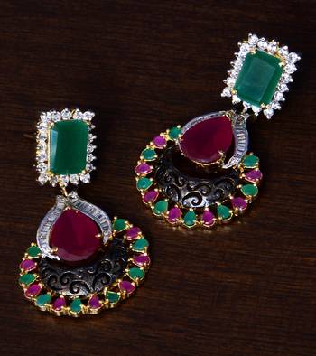 Ruby and Emerald Embellished Designer American Diamond Earrings 1