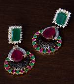 Ruby and Emerald Embellished Designer American Diamond Earrings