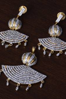 CZ Stone Embellished Designer American Diamond Pendant Set for Women