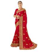 Red embroidered georgette saree with blouse