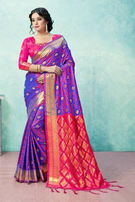 Purple woven silk blend saree with blouse 1