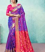 Purple woven silk blend saree with blouse