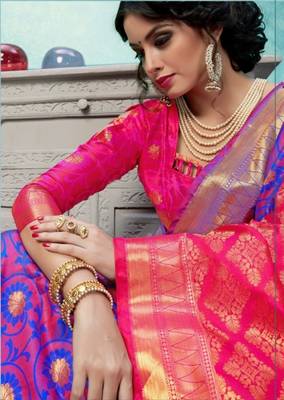 Purple woven silk blend saree with blouse 2