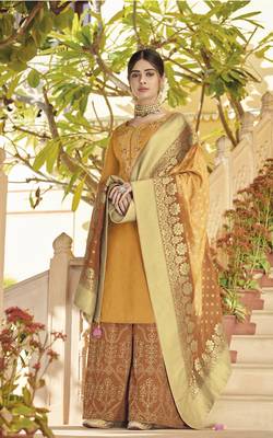 Mustard embroidered silk salwar 1