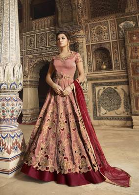 Peach embroidered taffeta salwar 1