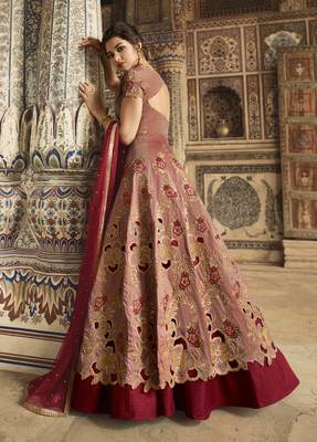 Peach embroidered taffeta salwar 2