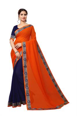 Orange Plain Georgette Saree With Blouse 1