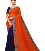 Orange Plain Georgette Saree With Blouse