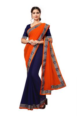 Orange Plain Georgette Saree With Blouse 2