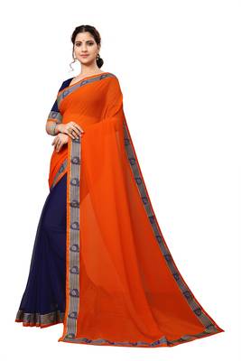 Orange Plain Georgette Saree With Blouse 3