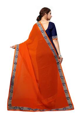 Orange Plain Georgette Saree With Blouse 4