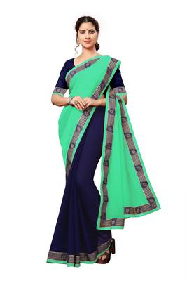 Multicolor Plain Georgette Saree With Blouse 2