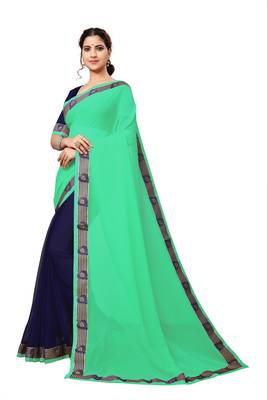 Multicolor Plain Georgette Saree With Blouse 3