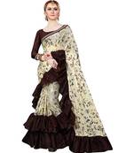 Beige printed lycra saree with blouse