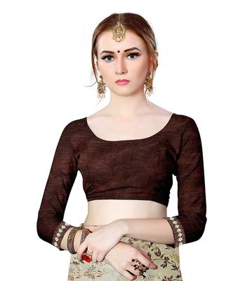 Beige printed lycra saree with blouse 5