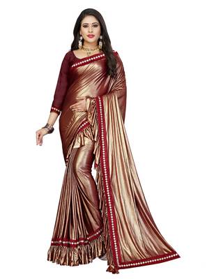 Maroon plain lycra saree with blouse 1