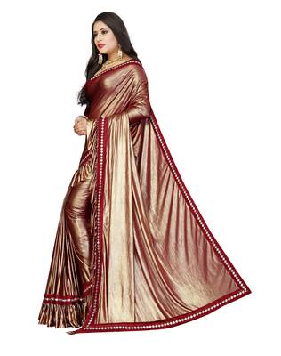 Maroon plain lycra saree with blouse 2