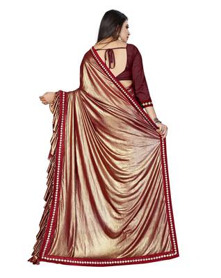 Maroon plain lycra saree with blouse 3