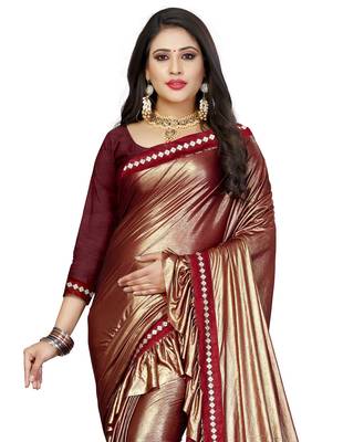 Maroon plain lycra saree with blouse 4