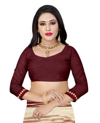 Maroon plain lycra saree with blouse 5