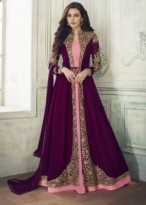 Wine embroidered georgette salwar 1