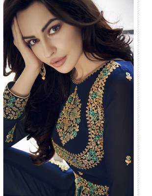 Blue embroidered georgette salwar 2