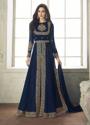 Blue embroidered georgette salwar 3