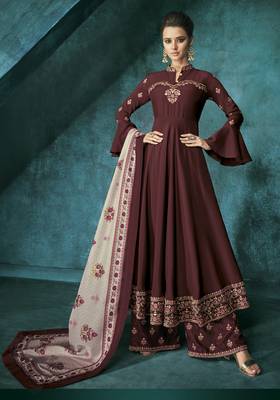 Maroon embroidered silk salwar 1