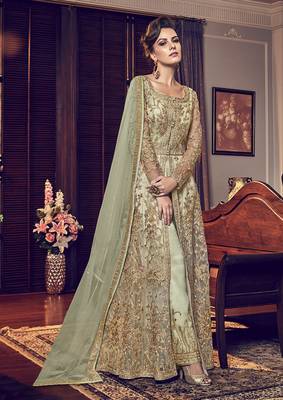 Light-olive embroidered net salwar 1