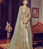 Light-olive embroidered net salwar