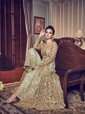 Light-olive embroidered net salwar 2