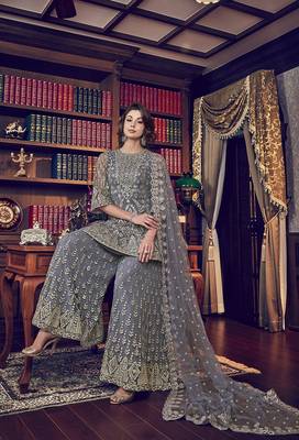 Grey Embroidered Net Salwar 2