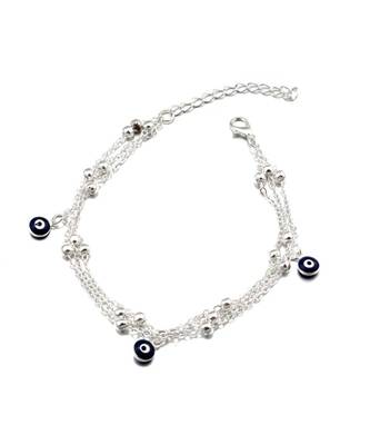 Silver Evil Eye Multi Layered Anklet 1