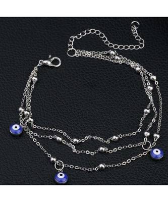 Silver Evil Eye Multi Layered Anklet 2